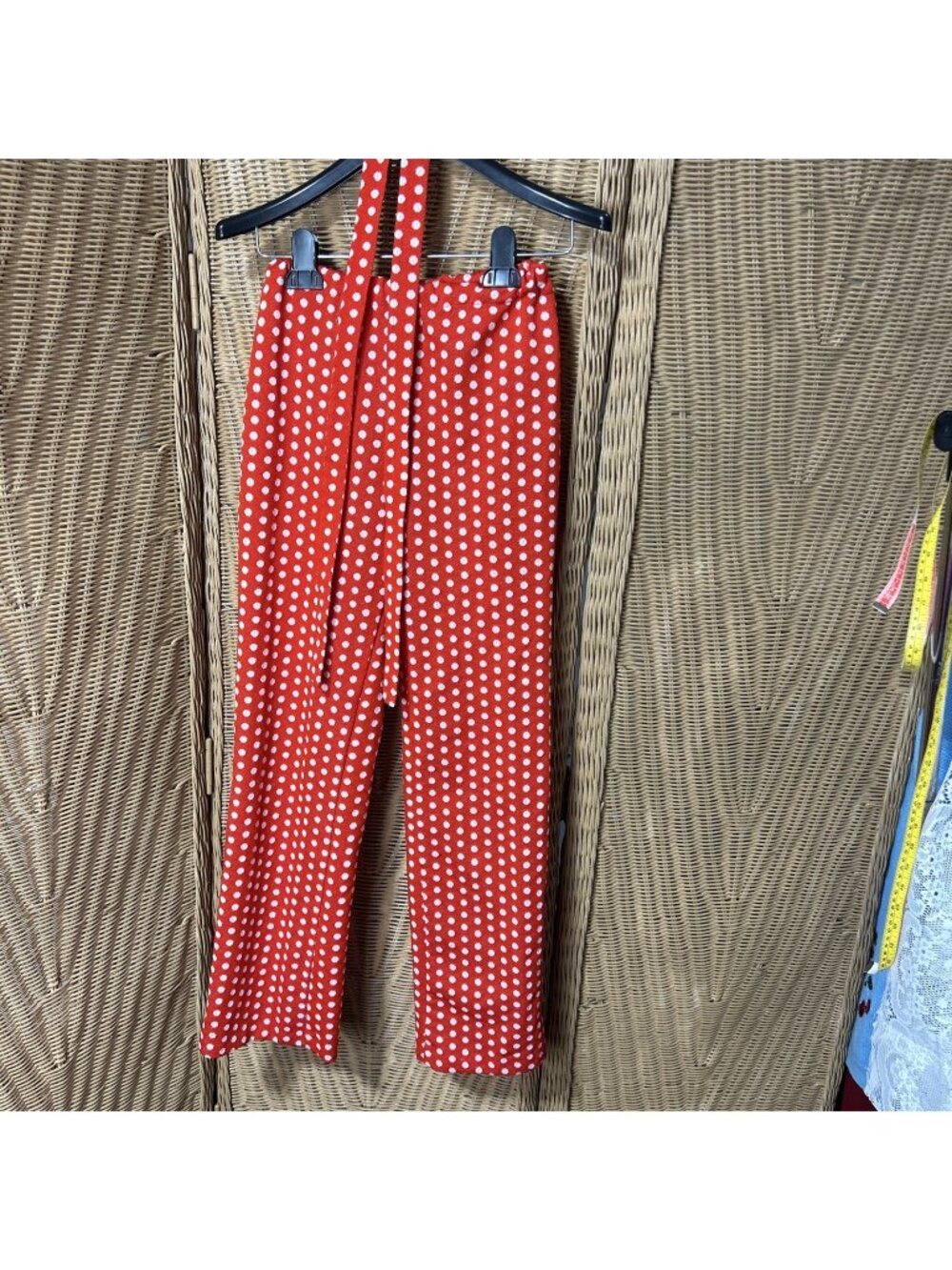 Vintage Women's Pants 1960 XS Orange With White Polka Dots And Belt